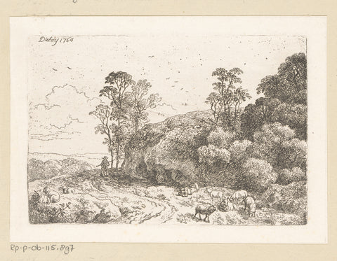 Landscape with two shepherds and their flock, Christian Wilhelm Ernst Dietrich, 1764 Canvas Print