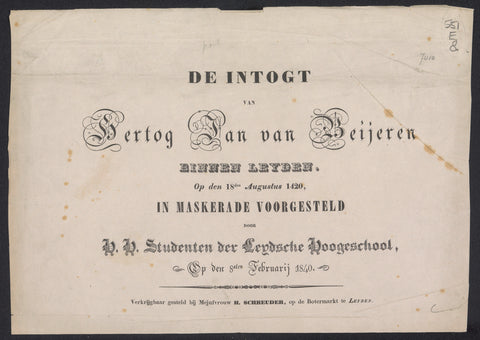 Masquerade by students of the Leiden University of Applied Sciences, 1840 (title page), Jacobus Ludovicus Cornet, 1840 Canvas Print