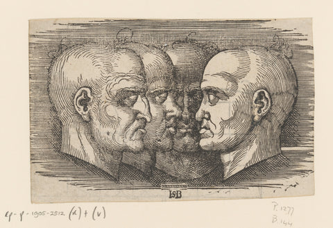 Models for four faces of men, anonymous, Hans Sebald Beham, 1546 Canvas Print