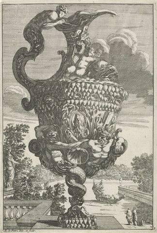 Schenkkan with two figures of Neptune, Jean Lepautre, 1628 - 1732 Canvas Print