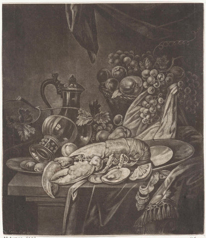 Still life with lobster and oysters, Jacob Gole, 1670 - 1724 Canvas Print