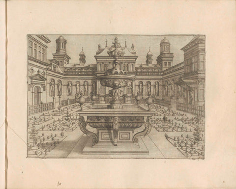 Courtyard of a palace with statues on the façade in wall niches, Joannes van Doetechum (I), 1568 Canvas Print