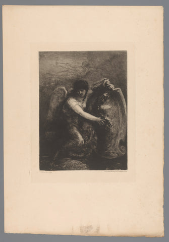 Female angel with cartouche, François Nicolas Chifflart, 1881 Canvas Print