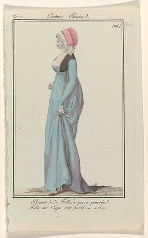 Journal des Dames et des Modes, Costume Parisien, 3 July 1799, Year 7 (114 bis) : Bonnet à la Foll (...), anonymous, 1799 Canvas Print