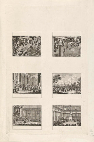 Unadulterated sheet with six representations of which four of historical events from 1790, Cornelis Brouwer, 1790 - 1796 Canvas Print