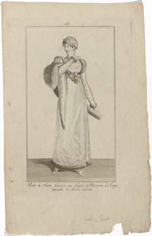 Elegantia, or magazine of fashion, luxury and taste for ladies, January 1809, No. 68 : Robe de Satin (...), anonymous, 1808 Canvas Print