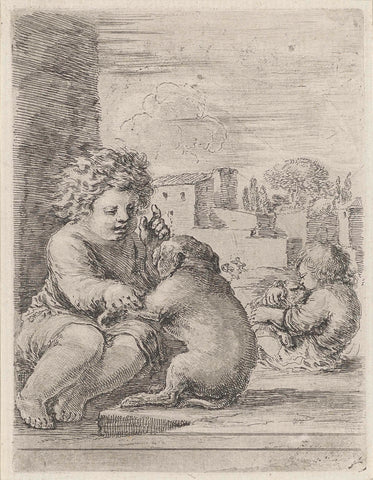 Boy dresss a dog, Stefano della Bella, 1620 - 1664 Canvas Print