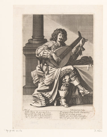 Sitting man with lute, Abraham Bosse, 1630 - 1631 Canvas Print