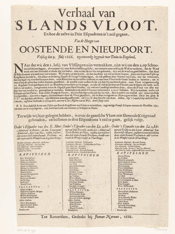 List of the captains of the ships that sailed out in the Dutch fleet on June 9, 1666, Joannes Naeranus, 1666 Canvas Print