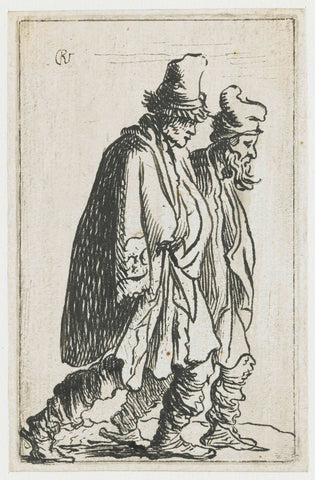 Two beggars tramping towards the right, anonymous, 1629 - 1633 Canvas Print