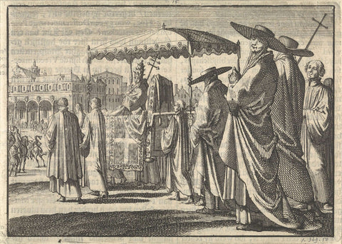 Christian IV, King of Denmark, dressed as pope, mimics a procession with his courtiers, 1596, Jan Luyken, 1698 Canvas Print