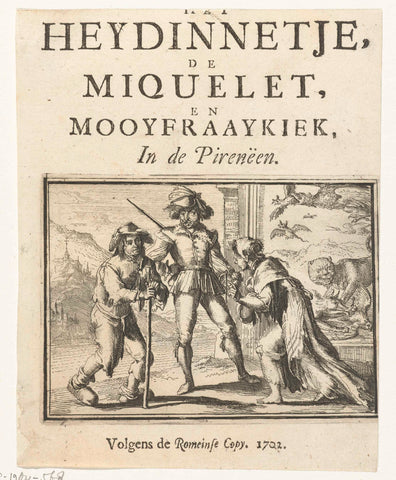 Title page for the pamphlet: Het Heydinnetje, de Miquelet, en Mooyfraaykiek, In de Pirenëen, 1702, Romeyn de Hooghe, 1702 Canvas Print