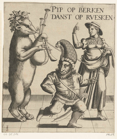 Bear with bagpipes, anonymous, 1540 - 1570 Canvas Print