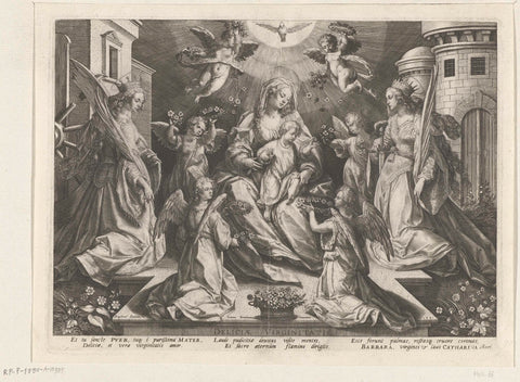 Worship of Mary with the Christ Child by St. Catherine of Alexandria and St. Barbara, Raphaël Sadeler (I), 1591 Canvas Print