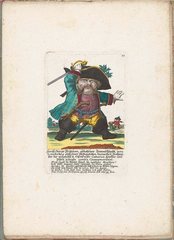 The dwarf Hanß Görge Prijhann as ferocious officer, ca. 1710, Martin Engelbrecht (attributed to), 1705 - 1715 Canvas Print