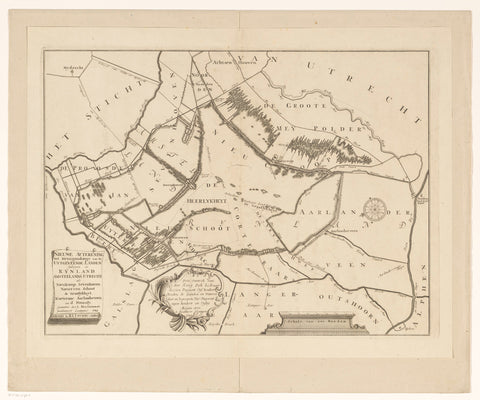 Map of the wiped countries around Nieuwkoop, Zevenhoven, Nieuwveen, Korteaar and Aarlanderveen, anonymous, 1742 Canvas Print