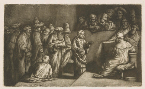 Christ disputing with the doctors: a sketch, Rembrandt van Rijn, 1652 Canvas Print