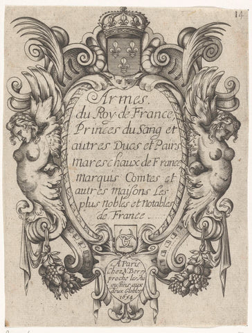 Cartouche flanked by two female upper bodies, anonymous, c. 1654 Canvas Print