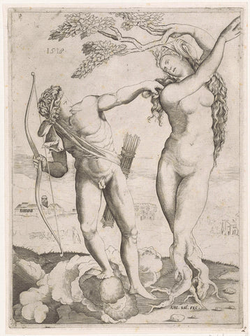 Apollo en Daphne, Agostino Veneziano, 1518 - 1562 Canvas Print