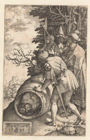 Marteldood van Atilius Regulus in ton met spijkers, Georg Pencz, 1535 Canvas Print