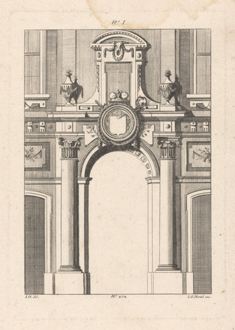 Gate with medallion with crown and staff, anonymous, 1770 - 1788 Canvas Print