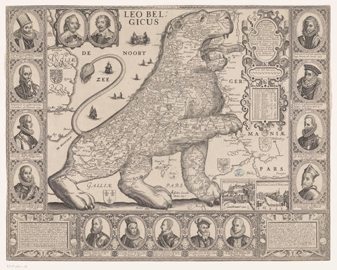 Map of the Seventeen Provinces in the form of the Dutch lion, Joannes van Doetechum (II), 1650 Canvas Print