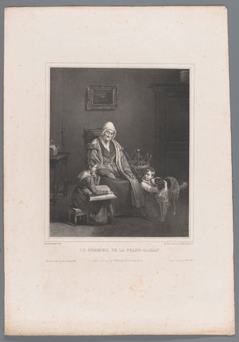 Sleeping grandmother with two children and a dog, Pierre Duval-Lecamus, 1829 Canvas Print