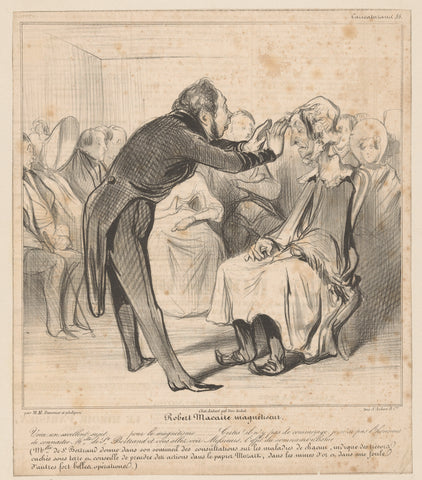 Robert Macaire magnetizes Bertrand, disguised as an old woman, Honoré Daumier, 1838 Canvas Print