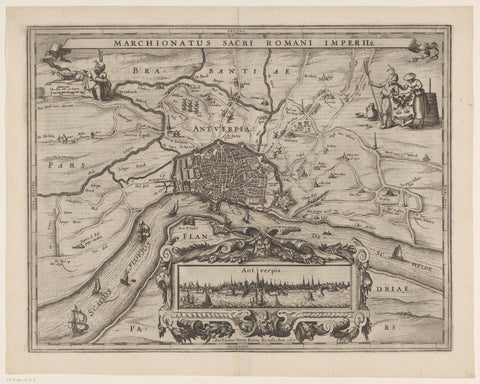 Map of Antwerp with cityscape, anonymous, 1617 - 1622 Canvas Print