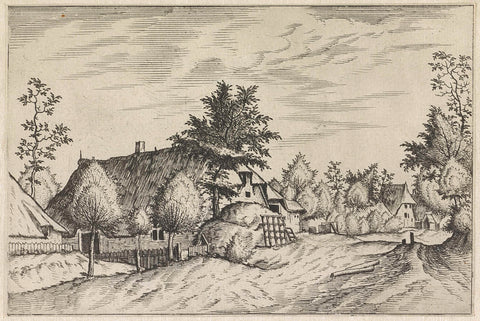 Village street with haystack for farm, Johannes or Lucas van Doetechum, 1559 - 1561 Canvas Print