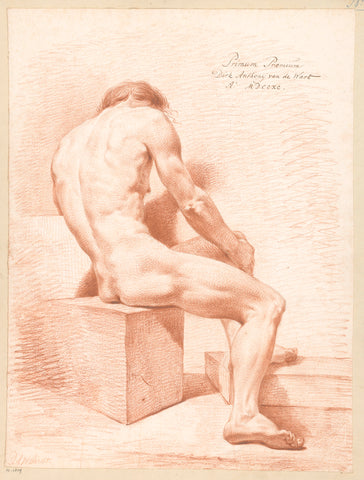 Sitting male nude, seen on the back (1st prize 1790), Derk Anthony van de Wart, 1790 Canvas Print