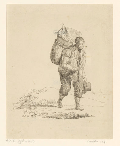 Fisherman walking on the beach, Jacobus Adrianus Weiland, 1815 Canvas Print