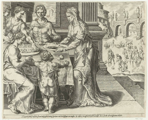 The Virtuous Woman Serves Her Family, Dirck Volckertsz. Coorn deer, 1555 Canvas Print