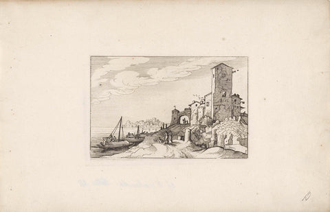 Tower and gate on the coast, Claes Jansz. Visscher (II), 1618 Canvas Print