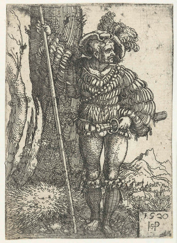 Landsknecht staand bij een boom, Hans Sebald Beham, 1520 Canvas Print