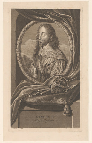 Portrait of Charles I of England, Benoît Audran (I), 1671-1721 Canvas Print