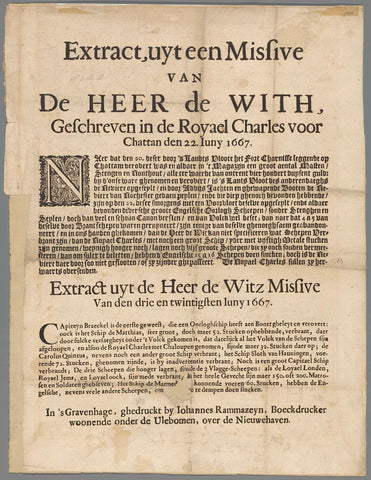 Extract, uyt een Missive van de Heer de With, written in the Royael Charles for Chatham, Cornelis de Witt, 1667 Canvas Print