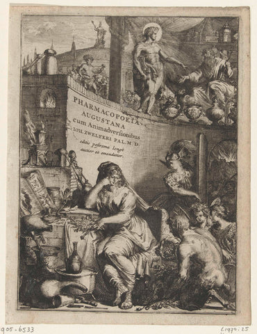 Title print of J. Zwelfer, Pharmacopoeia Augustana reformata, Dordrecht 1672., Romeyn de Hooghe, 1672 Canvas Print