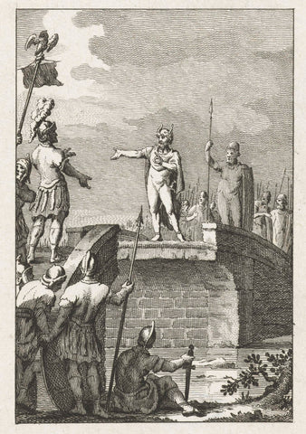 Civilis and Cerialis negotiate on the demolished bridge, 69-70, Reinier Vinkeles (I), 1780 - 1795 Canvas Print
