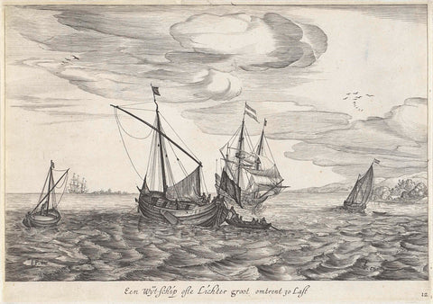 Wide ship or lighter, Robert de Baudous (possibly), 1677 - 1702 Canvas Print