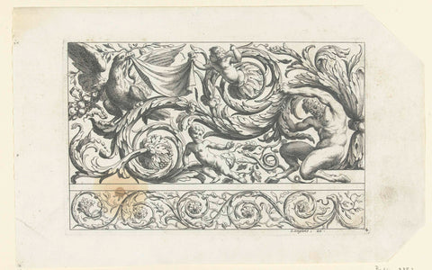 Satyr, eagle and two putti between leaf vines, Alexis Loir (I), c. 1670 - c. 1690 Canvas Print