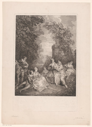 Elegant company in a garden (Fête Galante), Jacques-Philippe Le Bas, c. 1743 Canvas Print