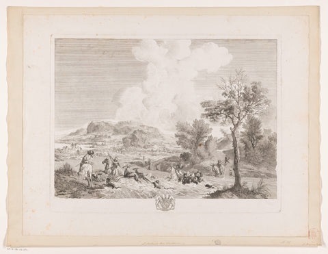 Deer hunters cross a river, Jean Moyreau, 1747 Canvas Print