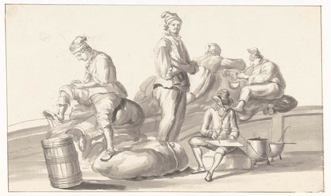 Crew on a boat, Louis Ducros, 1778 Canvas Print