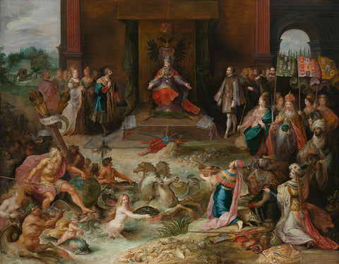 Allegory on the Abdication of Emperor Charles v in Brussels, Frans Francken (II), c. 1635 - c. 1640 Canvas Print