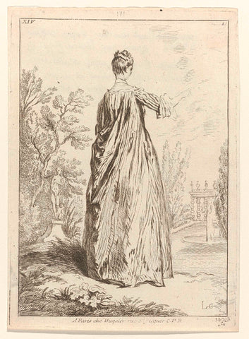 Woman, seen diagonally on the back, standing in a park, Bernard François Lépicié, 1730 - 1750 Canvas Print