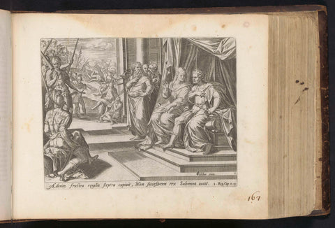 Batseba submits Adonia's request to Solomon, Hans Collaert (I) (attributed to), 1646 Canvas Print