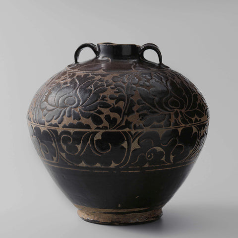 Ovoid jar with carved floral scrolls, anonymous, c. 1300 - c. 1399 Canvas Print