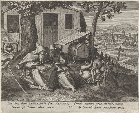 Saint Marinus and saint Romualdus as hermits, Johann Sadeler (I), 1598 Canvas Print