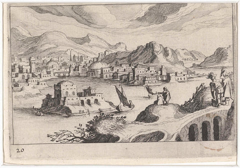 Cityscape in a river valley, Simon Frisius, 1611 Canvas Print